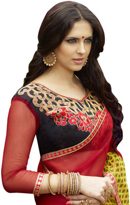 Shaily Retails Embellished Fashion Cotton Blend Saree(Red)