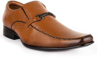 

Buckle Up Formal Leather Shoes Slip On For Men(Tan