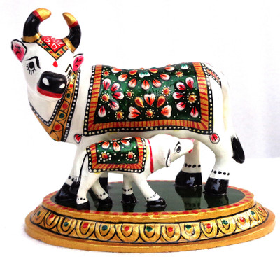 

LAVANSHI 4" Metal Meenakari Cow Decorative Showpiece - 10 cm(Aluminium, Multicolor)