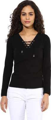 TEXCO Party Full Sleeve Solid Women Black Top