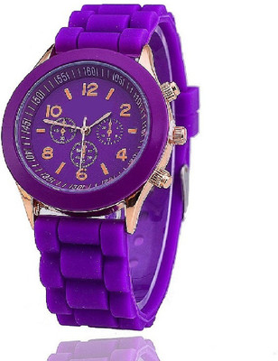 

Tick Tock Chronograph Dial Design Purple Strap Watch - For Girls