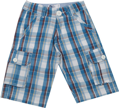 

612 League Short For Boys Casual Checkered Cotton(Blue, Pack of 1