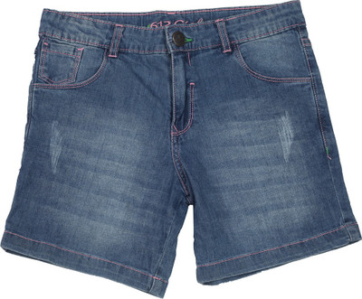 

612 League Short For Girls Casual Solid Cotton Viscose Blend(Blue, Pack of 1, Denimx