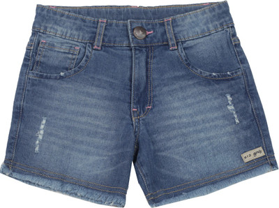

612 League Short For Girls Casual Solid Cotton Viscose Blend(Blue, Pack of 1, Stone
