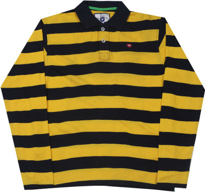 

612 League Boys Striped Cotton T Shirt(Yellow, Pack of 1, Mango yellow
