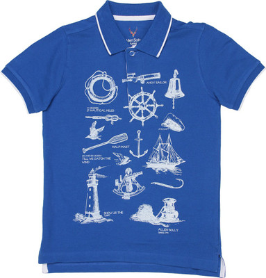 

Allen Solly Junior Boys Printed Cotton T Shirt(Blue, Pack of 1