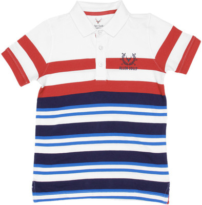

Allen Solly Junior Boys Striped Cotton T Shirt(Red, Pack of 1