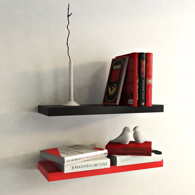 Onlineshoppee Flotante Set of 2 MDF Wall Shelf(Number of Shelves - 2, Black, Brown)