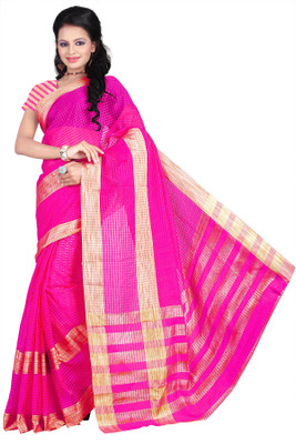 

Weavedeal Checkered Coimbatore Cotton Saree(Pink)