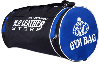 

M P Leather Store black with blue gym bag gym bag(Black, Kit Bag, Black;blue