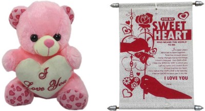 

Advance Hotline Teddy Bear Soft Toy and Scroll Card Expressing Love to Sweetheart - 14 cm(Multicolor)