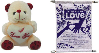 

Advance Hotline Teddy Bear Soft Toy and Scroll Card Expressing Love - 13 cm(Multicolor)
