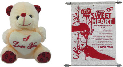 

Advance Hotline Teddy Bear Soft Toy and Scroll Card Expressing Love to Sweetheart - 13 cm(Multicolor)