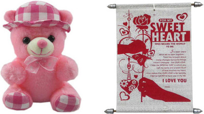 

Advance Hotline Teddy Bear Soft Toy and Scroll Card Expressing Love to Sweetheart - 12 cm(Multicolor)