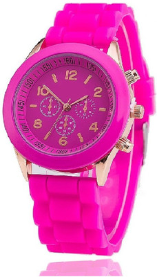 

Tick Tock Chronograph Dial Design Pink Rubber Strap Watch - For Girls