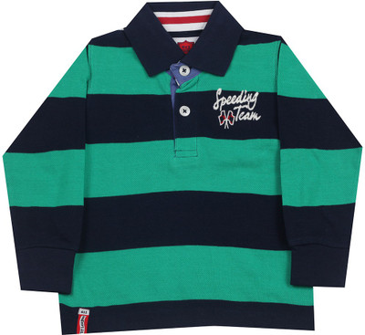 

612 League Boys Striped Cotton T Shirt(Blue, Pack of 1, Navy