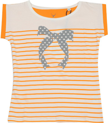 

Allen Solly Junior Girls Striped Cotton T Shirt(Orange, Pack of 1