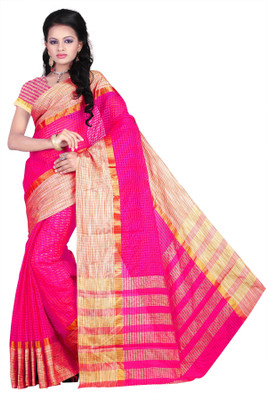 

Weavedeal Checkered Coimbatore Cotton Saree(Pink)