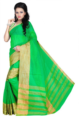 

Weavedeal Checkered Coimbatore Cotton Saree(Green)