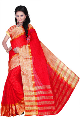 

Weavedeal Checkered Coimbatore Cotton Saree(Red)