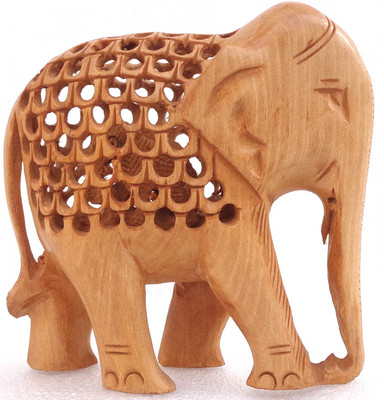 

LAVANSHI 4" Kadamba Wood Undercut Inlay Elephant Decorative Showpiece - 11 cm(Wooden, Brown)