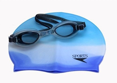 

Sportshour blue/black multi-colour swimming cap with swimming goggle Swimming Kit