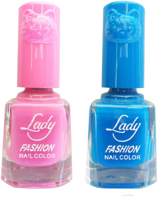 Lady Fashion Colour Cap Insta Dry Nail polish (Evergreen Colours) Pink,Blue(Pack of 2)