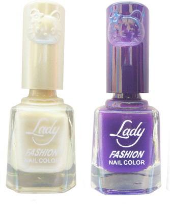 

Lady Fashion Colour Cap Insta Dry Nail polish (Evergreen Colours) Creamy White,Purple(Pack of 2)