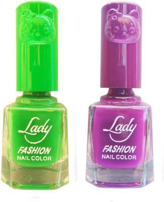 

Lady Fashion Colour Cap Insta Dry Nail polish (Evergreen Colours) Light Green,Purple(Pack of 2)
