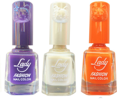 

Lady Fashion Colour Cap Insta Dry Nail polish (Evergreen Colours) Creamy White,Blue,Orange(Pack of 3)