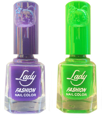 

Lady Fashion Colour Cap Insta Dry Nail polish (Evergreen Colours) Purple,Light Green(Pack of 2)