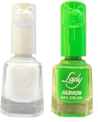 

Lady Fashion Colour Cap Insta Dry Nail polish (Evergreen Colours) White,Light Green(Pack of 2)