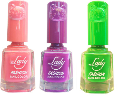 

Lady Fashion Colour Cap Insta Dry Nail polish (Evergreen Colours) Pink,Purple,Light Green(Pack of 3)
