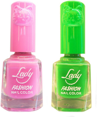

Lady Fashion Colour Cap Insta Dry Nail polish (Evergreen Colours) Pink,Light Green(Pack of 2)