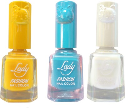 

Lady Fashion Colour Cap Insta Dry Nail polish (Evergreen Colours) Yellow,Blue,White(Pack of 3)