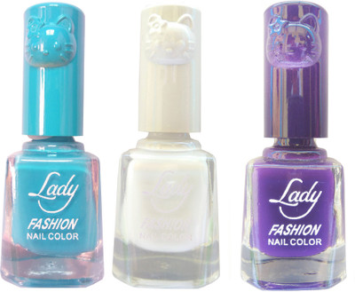 

Lady Fashion Colour Cap Insta Dry Nail polish (Evergreen Colours) Blue,White,Purple(Pack of 3)