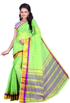 

Weavedeal Checkered Coimbatore Cotton Saree(Green)