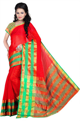 

Weavedeal Checkered Coimbatore Cotton Saree(Red)