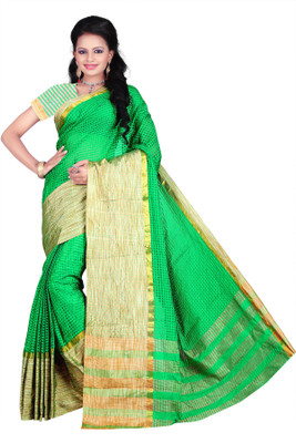 

Weavedeal Checkered Coimbatore Cotton Saree(Green)