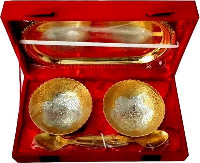

MoreUnic Golden Gift Set Bowl Spoon Tray Serving Set(Pack of 5)