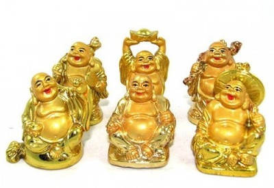 

TikTAK2 Laughing Budhha Gold Finish (Set of 6) Decorative Showpiece - 6.5 cm(Polyresin, Gold Finish, Gold)