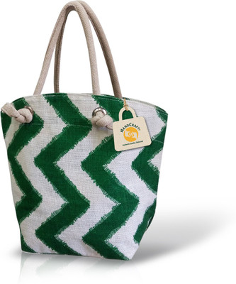 

ehandcraft Green & White Zig-Zag Boat Jute Handbag Shoulder Bag(Green, 7 L)
