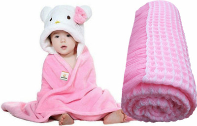 BRANDONN Animal  Hooded Baby Blanket(Polyester, Pink