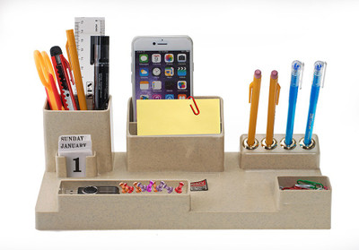 

Kebica 6 Compartments Plastic Desk organizer(Light Brown)