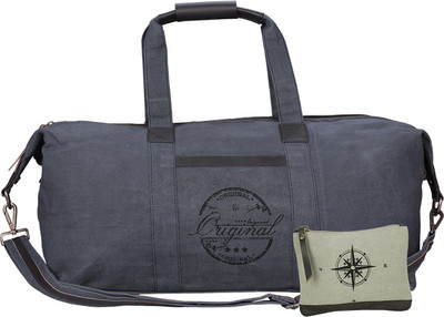 

NEUDIS Genuine Leather & Recycled Stone Washed Canvas Duffle Bag for Gym & Travel - Original Gym Bag(Blue)
