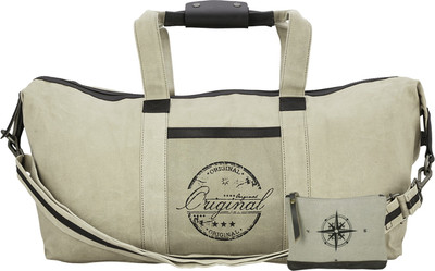 

NEUDIS Genuine Leather & Recycled Stone Washed Canvas Duffle Bag for Gym & Travel - Original Gym Bag(Beige)