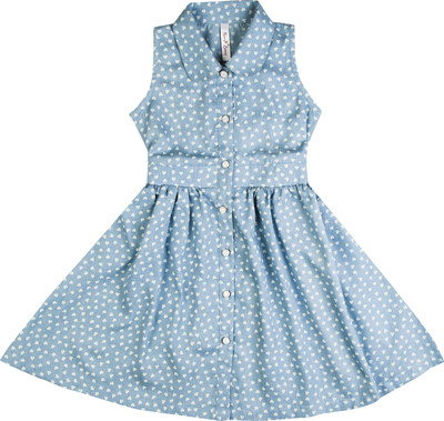 Hunny Bunny Girls Midi/Knee Length Casual Dress(Light Blue, Sleeveless, Sky blue