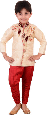 

Arshia Fashions Boys Indo Western Sherwani Suit for Kids Boys Festive & Party Sherwani and Churidar Set(Red Pack of 1, Beige;red