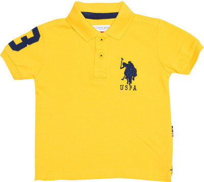 

US Polo Kids Boys Solid Cotton T Shirt(Yellow, Pack of 1, Me. yellow