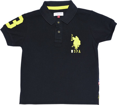 

US Polo Kids Boys Solid Cotton T Shirt(Black, Pack of 1